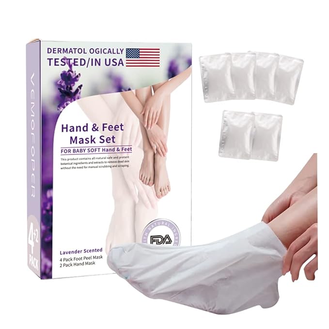 6Pairs Hand Foot Peel Mask Set, Foot Peeling Mask for Dry Cracked Foot Care Hydrating, Foot Peel Exfoliating Feet Peeling Masks 4pcs + hand peel masks, for Women Remove Dead Skin Hand Foot Masks