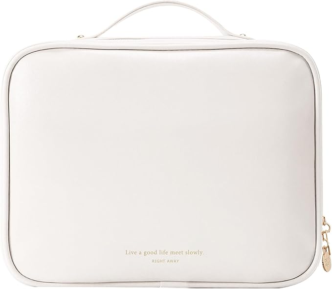 RIGHT AWAY Travel Toiletry Bag for Women, Makeup Bag& Cases, Waterproof Makeup Organizer Cosmetic Bag with Compartments,Portable Make Up Bag for Travel Size Toiletries,Skincare,Brushes Set,White