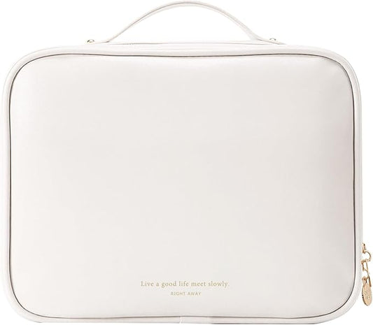 RIGHT AWAY Travel Toiletry Bag for Women, Makeup Bag& Cases, Waterproof Makeup Organizer Cosmetic Bag with Compartments,Portable Make Up Bag for Travel Size Toiletries,Skincare,Brushes Set,White