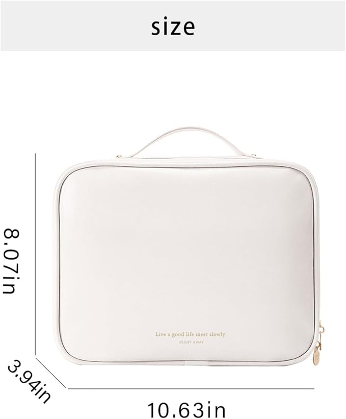 RIGHT AWAY Travel Toiletry Bag for Women, Makeup Bag& Cases, Waterproof Makeup Organizer Cosmetic Bag with Compartments,Portable Make Up Bag for Travel Size Toiletries,Skincare,Brushes Set,White