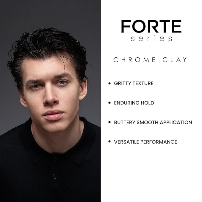 Forte Series Chrome Clay – Strong Hold Hair for Men | Matte Finish, Volumizing & Texture Enhancing | Kaolin, Biotin & Aloe Vera | Lightweight, Reworkable & Easy Wash-Out | 2.5oz