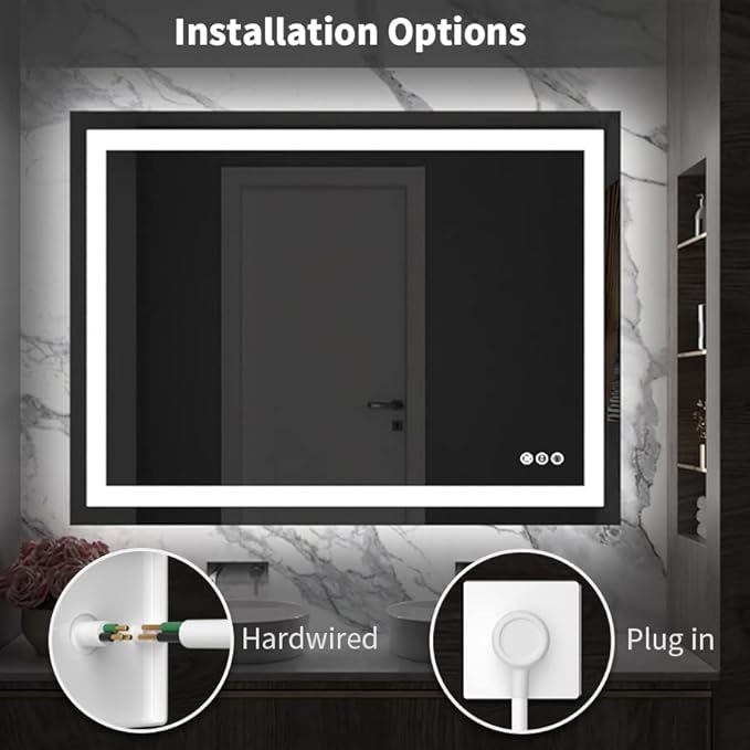 Amorho LED Bathroom Mirror 48''X40'' with Front and Backlit, Stepless Dimmable Wall Mirrors with Anti-Fog, Shatter-Proof, Memory, 3 Colors, Double LED Vanity Mirror, ETL Listed