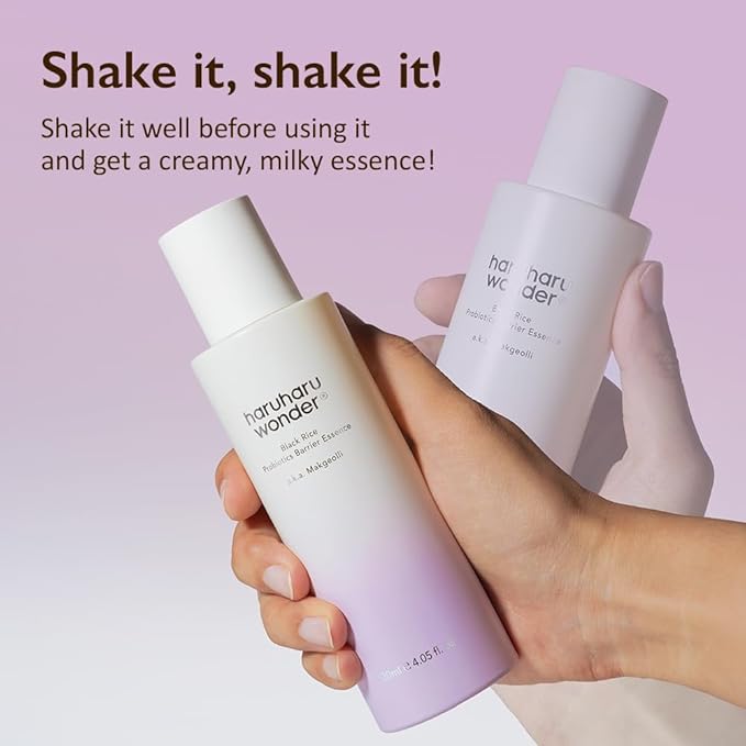 haruharu Wonder Black Rice Probiotics Barrier Essence 4.05 fl. oz., Essence Toner to Strengthen Skin Barrier with Ceramides, Fermented Ingredients, Milky Essence, Moisturizing, Plumping