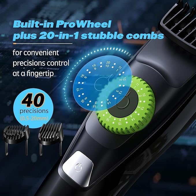 40 Precisions Electric Beard Trimmer for Men, Mens Grooming Trimmer for Beard, Mustache, Face and Ear Hair, Multi-Series Clipper, Waterproof, USB C Charging, Soft Pouch (Green)