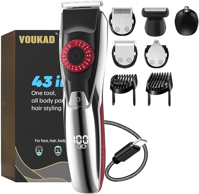 40 Precisions Electric Beard Trimmer for Men, Mens Grooming Trimmer for Beard, Mustache, Face and Ear Hair, Multi-Series Clipper, Waterproof, USB C Charging, Soft Pouch (Red)