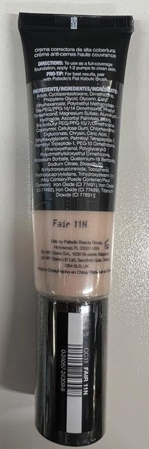 Palladio Full-Coverage Color Correction CC Cream, Oil-Free with Peptides & Vitamin C, Best for Correcting Redness and Uneven Skin Tone, Buildable Foundation Coverage (Fair 11N)