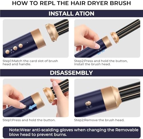 7 in ONE Hair Dryer Brush, Powerful Blow Dryer Brush with Auto- Wrap Curler, Detachable Fast Drying, Volumizing, Curling, Straightening, Ionic Hair Dryer with Diffuser, Hair Styling Tools 100-120V