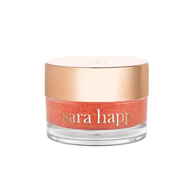 Sara Happ The Lip Scrub: Sparkling Peach Sugar Scrub for Dry Lips - Gently Exfoliate, Polish, and Revitalize Lips with Vitamin E and Jojoba & Grape Oils, Vegan, 0.5 oz.