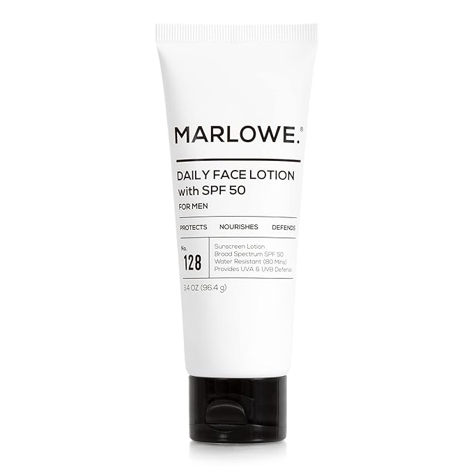 MARLOWE. No. 128 Men's Facial Lotion with Sunscreen SPF 50, 3.4 oz, Oil-Free, Lightweight Daily Face Moisturizer for Men, Includes Natural Extracts to Hydrate, Nourish & Soothe