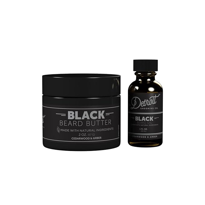 Detroit Grooming Co. Beard Oil & Beard Butter Bundle – Black (Cedarwood & Amber Scent) – Beard Hydration Set with Vitamin E & Sunflower Oil