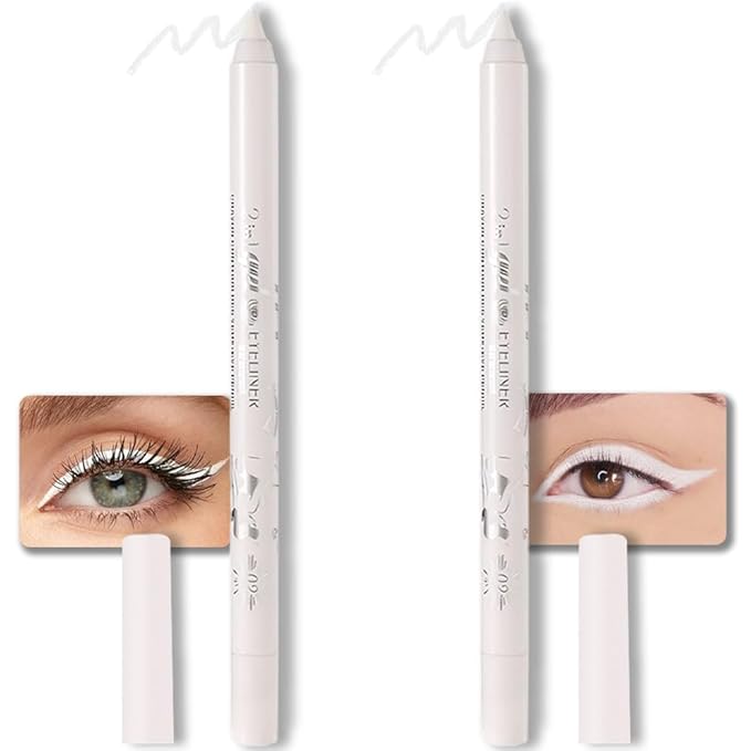 evpct 2Pcs White Color Gel Glitter Eyeliner Pencils Set for Women Waterline Waterproof Smudge Proof lapiz de ojos delineador de ojos contra el agua Eye Liner Makeup