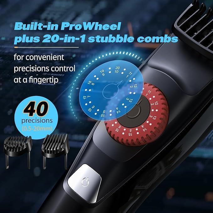 40 Precisions Electric Beard Trimmer for Men, Mens Grooming Trimmer for Beard, Mustache, Face and Ear Hair, Multi-Series Clipper, Waterproof, USB C Charging, Soft Pouch (Red)