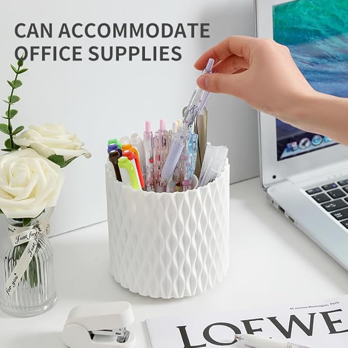 Makeup Brush Holder Organizer - 360° Rotating Makeup Brush Organizer 5 Slot Make up Brushes Cup for Cosmetics, Lipsticks, Bathroom Vanity Desktop Storage (White)