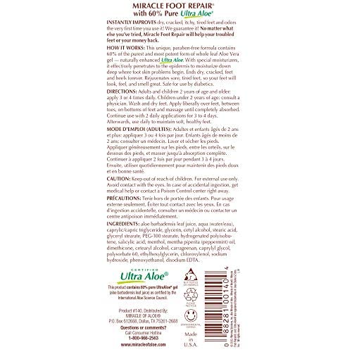 Miracle Foot Repair Cream (8 oz / 2-Pack) Repairs Dry Cracked Heels and Feet, 60% Pure UltraAloe Moisturizes, Softens, and Repairs