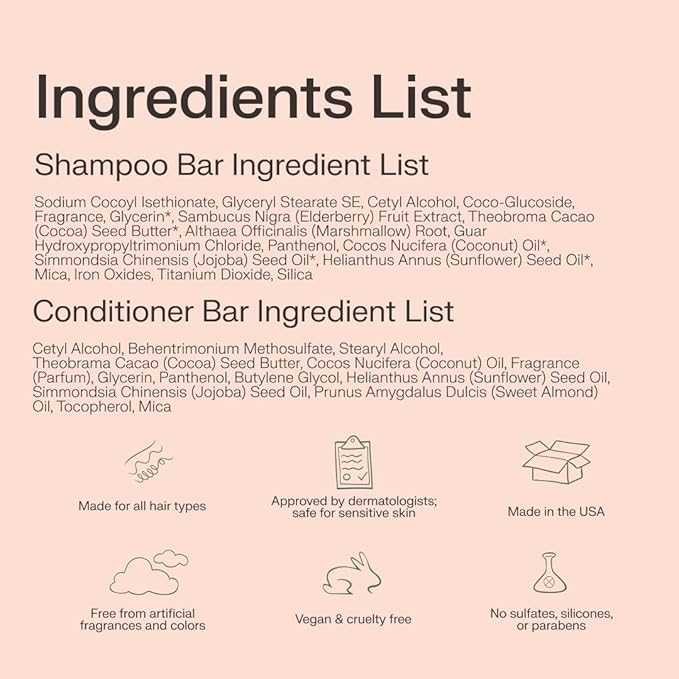 The Earthling Co. Shampoo & Conditioner Bar Set - Promote Hair Growth, Strengthen & Volumize All Hair Types - Paraben & Sulfate Free Formula with Natural Ingredients for Dry Hair (Vanilla Coconut)