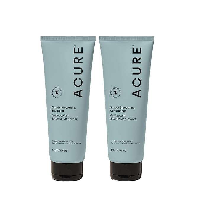 Acure Simply Smoothing Shampoo and Conditioner Set - Hydrating & Moisturizing for Women & Men, Moisturize Frizzy, Dry, Damaged Hair w/ Coconut Water, Vegan, Paraben & Sulfate Free - 8 fl oz (2 Pack)