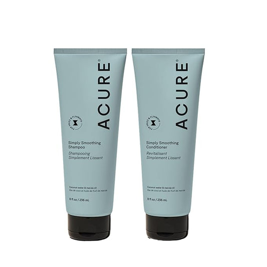 Acure Simply Smoothing Shampoo and Conditioner Set - Hydrating & Moisturizing for Women & Men, Moisturize Frizzy, Dry, Damaged Hair w/ Coconut Water, Vegan, Paraben & Sulfate Free - 8 fl oz (2 Pack)