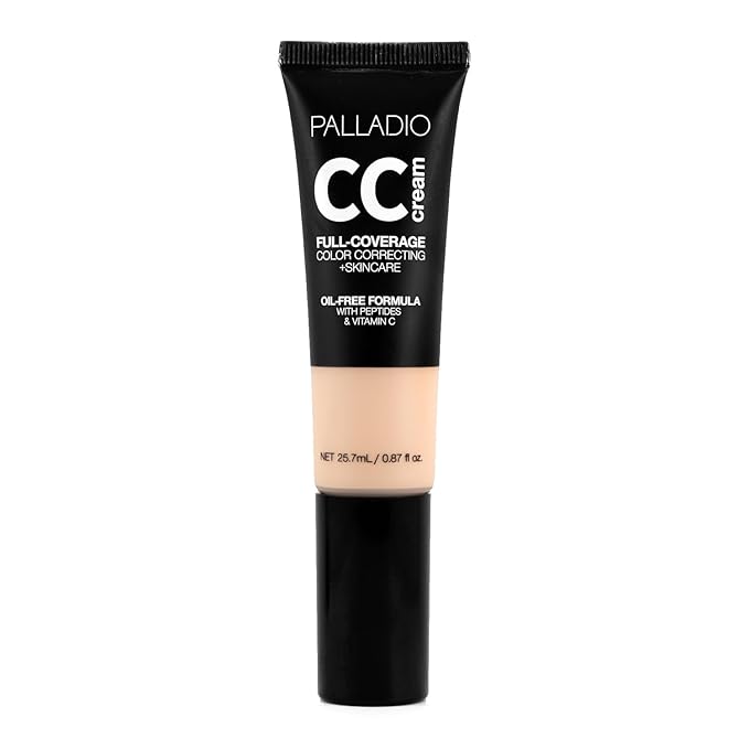 Palladio Full-Coverage Color Correction CC Cream, Oil-Free with Peptides & Vitamin C, Best for Correcting Redness and Uneven Skin Tone, Buildable Foundation Coverage (Fair 12W)