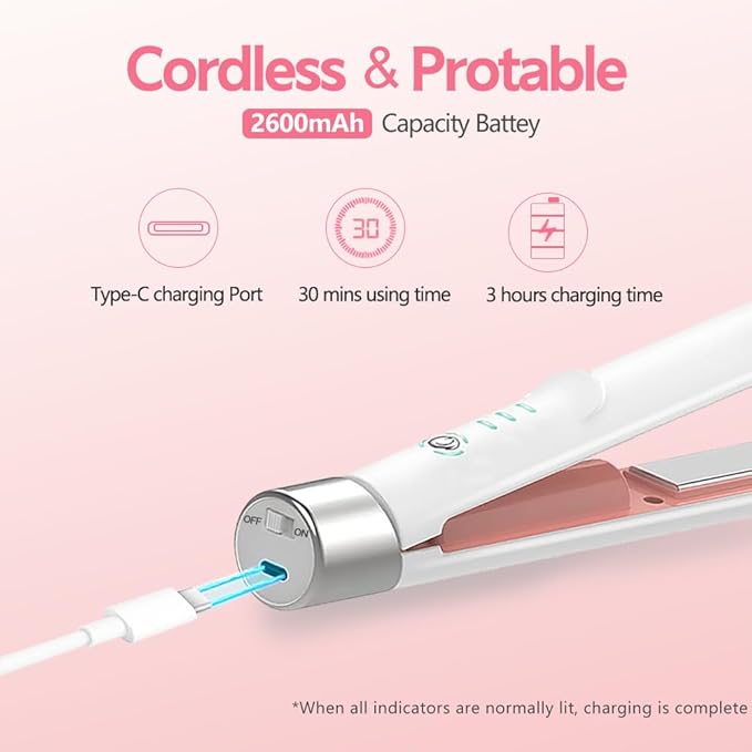 Cordless Hair Straightener and Curler 2 in 1, Fast Heating Ceramic Flat Iron,Rechargeable Portable Hair Straightening Iron for Women, Travel Hair Styler