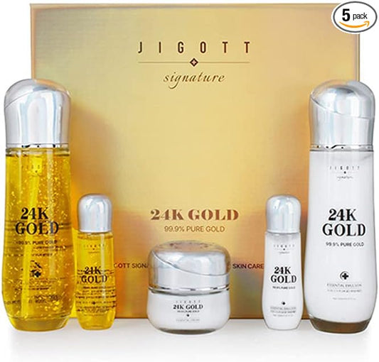 Signature 24K Gold Essential Skin Care 3 Set - Toner (150ml), Emulsion (150ml), Cream (50ml) - Korean Skincare for Healthy and Glowing Skin