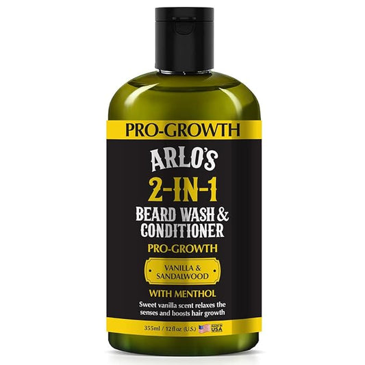 Arlo's Pro-Growth 2-in-1 Beard Wash and Conditioner - Vanilla Sandalwood with Menthol 12 oz