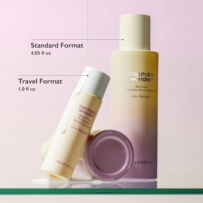 haruharu Wonder Black Rice Probiotics Barrier Essence 1.01 fl. oz., Travel Size Essence Toner to Strengthen Skin Barrier with Ceramides, Soothing, Moisturizing, Plumping, Korean Skincare