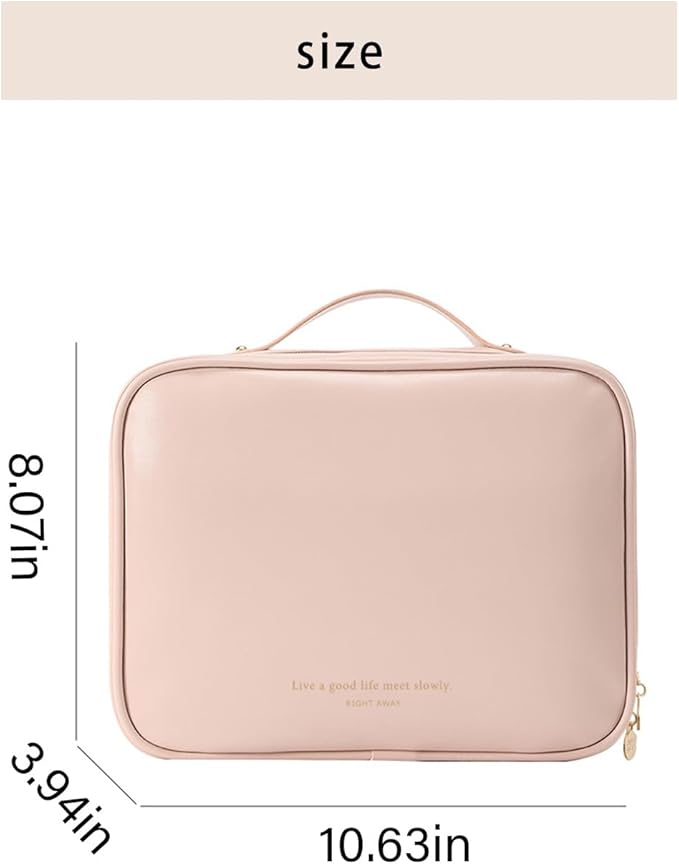 RIGHT AWAY Travel Toiletry Bag for Women, Makeup Bag& Cases, Waterproof Makeup Organizer Cosmetic Bag with Compartments,Portable Make Up Bag for Travel Size Toiletries,Skincare,Brushes Set,Pink