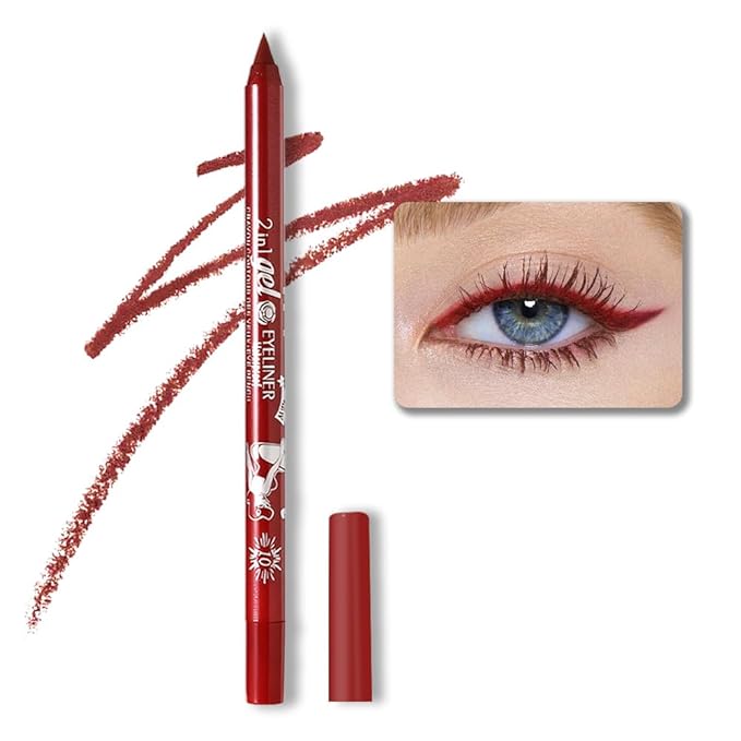 evpct 1Pcs Red Color Gel Glitter Eyeliner Pencils Set for Women Waterline Waterproof Smudge Proof lapiz de ojos delineador de ojos contra el agua Eye Liner Makeup, 10# Red