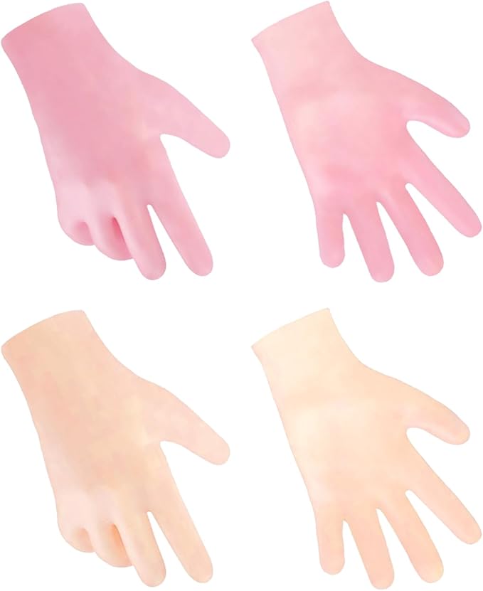 MoyRetty Silicone Moisturizing Gloves 2 Pairs, Flexible & Durable, Ideal for Dry Hands, Home Spa Experience - Pink & Beige
