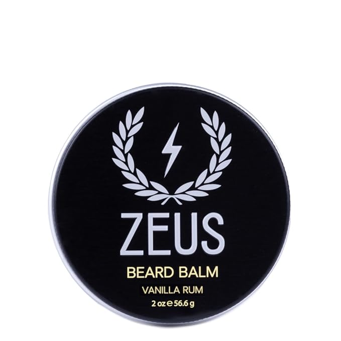 ZEUS Beard Balm, Natural Beeswax & Shea Butter Balm, Softening Conditioner for Facial Hair – MADE IN USA (Vanilla Rum) 2 oz.