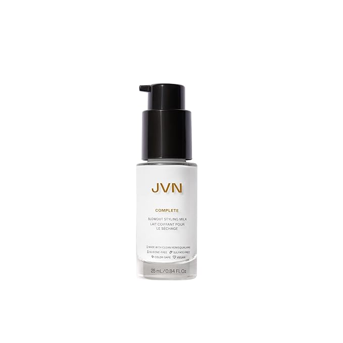 JVN Complete Blowout Styling Milk Heat Protector Cream, Style Memory, Anti-Humidity, Smooths & Protects, Travel Size (0.84 FL OZ)