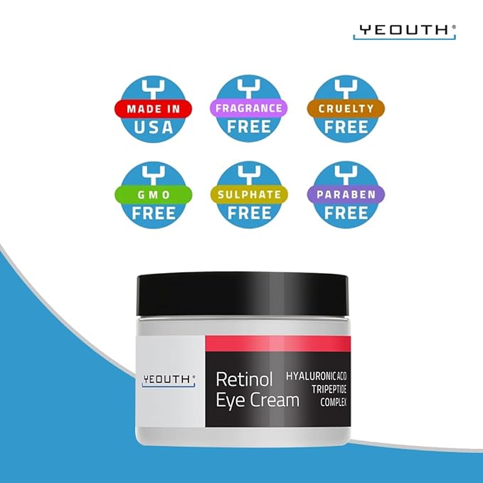 YEOUTH Retinol Eye Cream with Hyaluronic Acid, Hydrating Under Eye Cream for a Refreshed Appearance, Retinol Cream for Face, Eye Care 2oz
