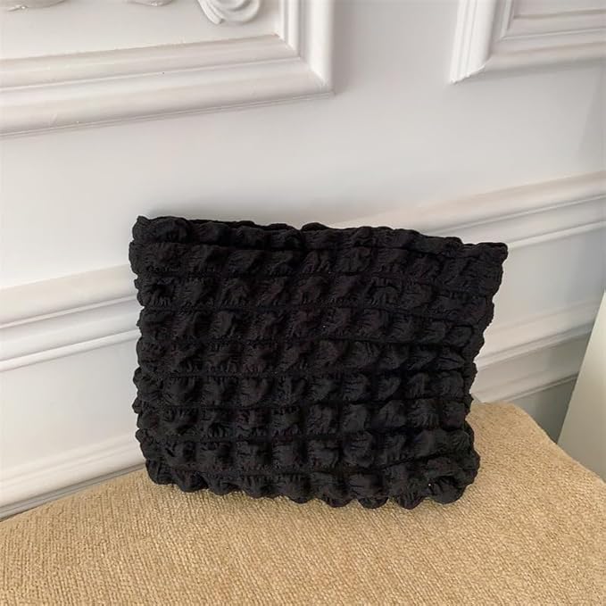 PAZIMIIK Floral Makeup Bag Large Cotton Zipper Pouch for Purse Travel Canvas Make Up Organizer for Women Cosmetic,Bubble Black