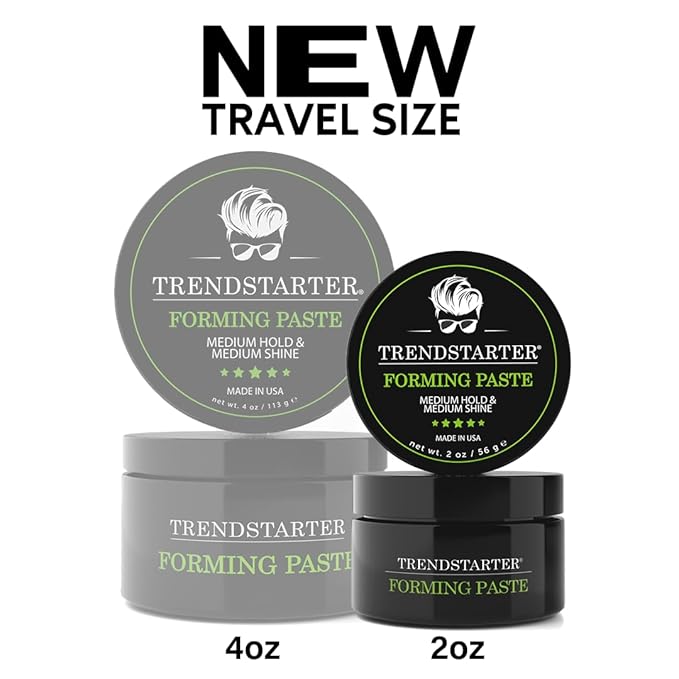 TRENDSTARTER - FORMING PASTE (2oz) - Travel Size - Medium Hold - Medium Shine - Lightweight Water-Based Hair Pomade Cream - Flake-Free Hair Paste for All Hair Types