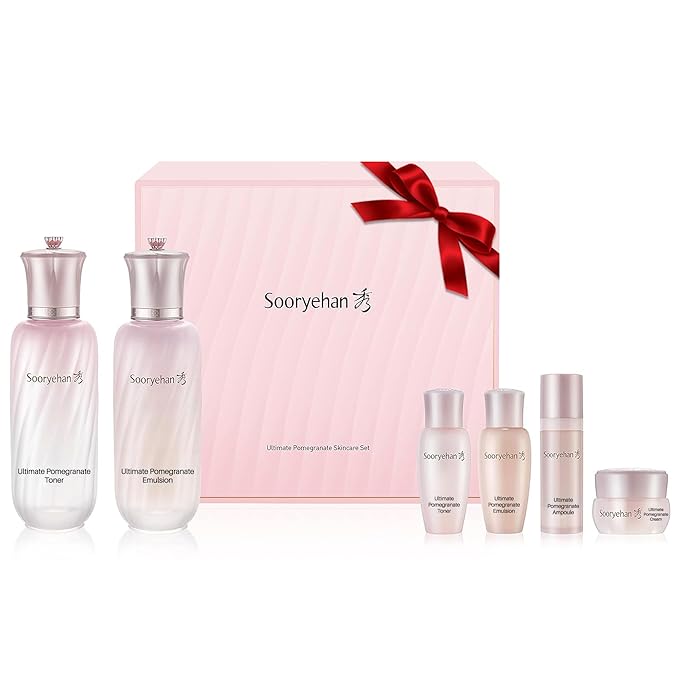 Sooryehan Ultimate Pomegranate (Skincare Set, 12.3fl oz) - Improved Skin Elasticity, Reduced Pores/Wrinkles & Gentle Exfoliation, Vitamin C, Adenosine & Niacinamide