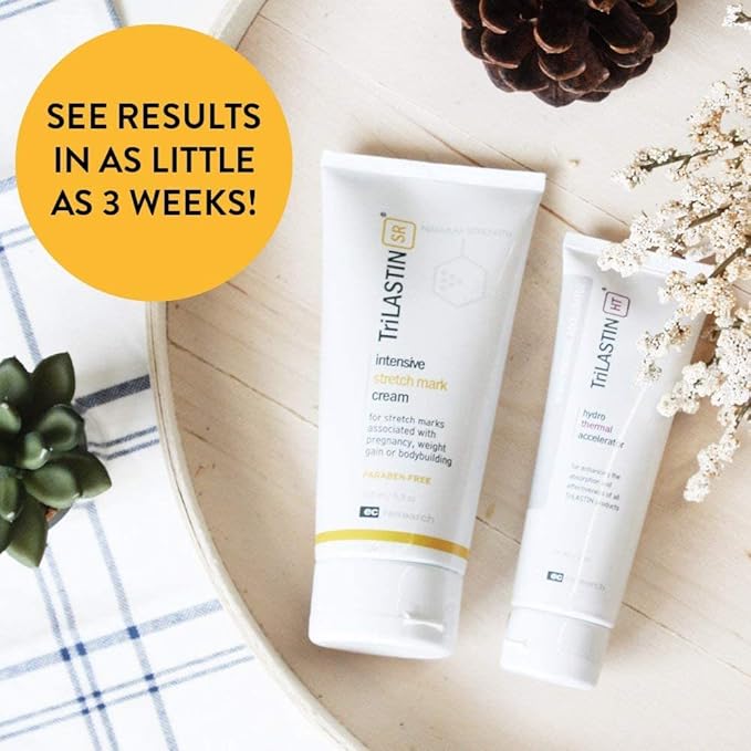 TriLASTIN Stretch Mark Cream for Pregnancy - 5.5 Oz & 3 Oz Hydro-Thermal Accelerator & Absorption Serum - Intensive Moisturizing Formula with Hyaluronic Acid - Prevent Stretch Marks During Pregnancy