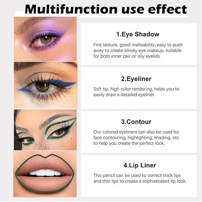 evpct 3Pcs Shimmer Emerald Green & Shimmer Royal Blue & Violet Gel Glitter Eyeliner Pencils Set for Women Waterproof Smudge Proof lapiz de ojos delineador de ojos contra el agua Eye Liner Makeup