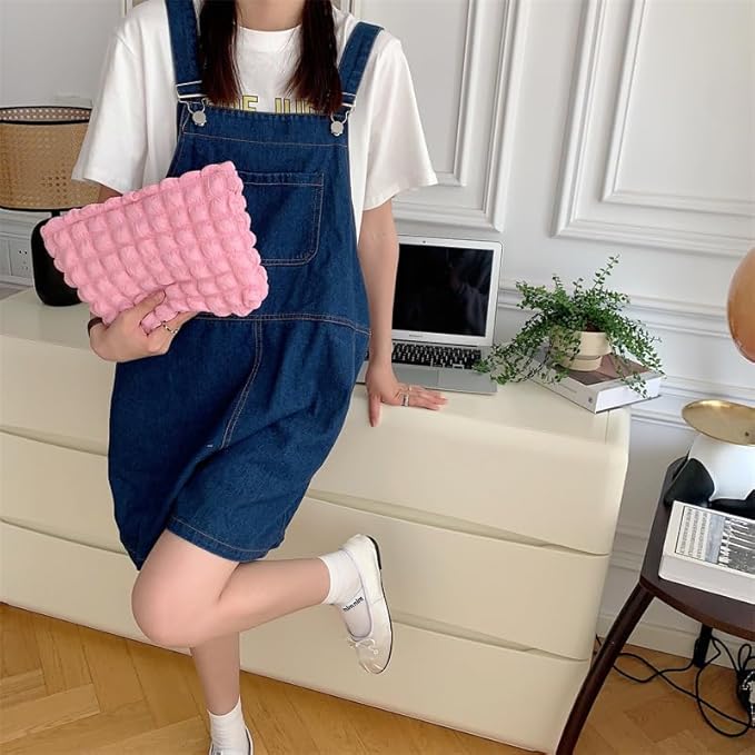 Floral Makeup Bag Large Cotton Zipper Pouch for Purse Travel Canvas Make Up Organizer for Women Cosmetic,Bubble Watermelon Pink