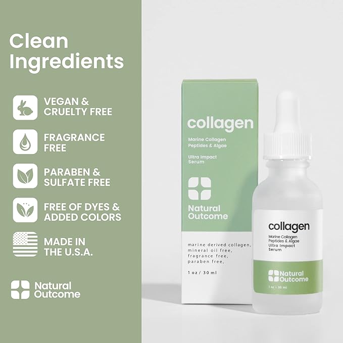Collagen Peptide Serum for Face, Daily Firming, Lifting and Wrinkle Reducing Facial Serum with Marine Derived Collagen and Hyaluronic Acid 1 oz