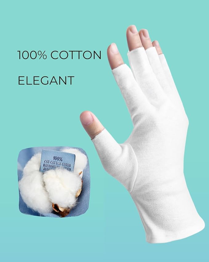 2 Pairs White Cotton Moisturizing Gloves – Fingerless Design with 5 Open Fingertips per Glove – 100% Cotton – Touchscreen-Friendly Night Gloves for Dry Hands