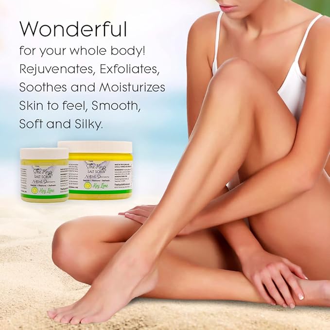The Keys Salt Scrub -Sea Salt Scrub - Exfoliating Body Scrub with Wooden Spoon - Moisturizing Exfoliator for Hands, Foot, Bath, (12 Ounce (Pack of 12), Key Lime)