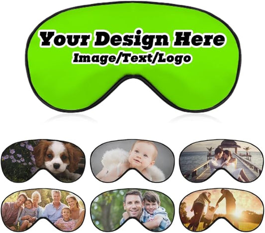 Customize Eye Mask Personalized Sleep Mask Upload Your Image Text Logo Custom Eye Cover with Adjustable Strap for Men Women Friends Brothers and Sisters, LawnGreen, 8.1"x4.1"