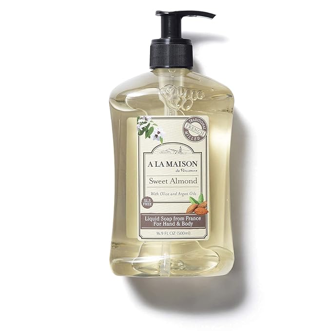 A LA MAISON French Liquid Hand Soap, Almond - Natural Hand Wash Made with Essential Oils - Biodegradable, Plant-Based, Vegan, Cruelty-Free, Alcohol & Paraben Free (16.9 oz, 3 Pack)