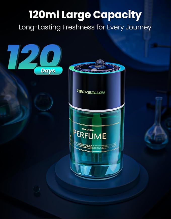Car Air Freshener, Car Diffuser with RGB Ambient Light & Starry Ceiling, 4 Smart Scent Modes, 120-Day Runtime, Auto On/Off, USB-C Rechargeable, Cologne-Inspired Fragrance,120ML