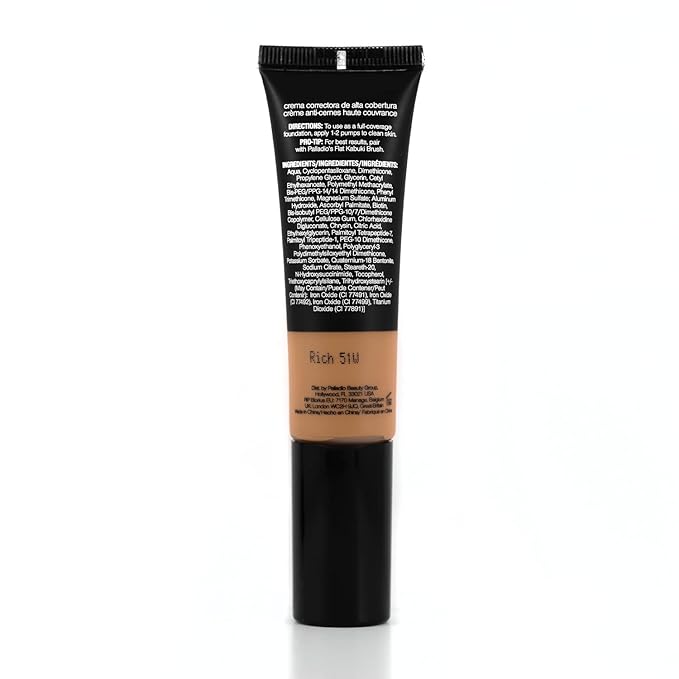 Palladio Full-Coverage Color Correction CC Cream, Oil-Free w/ Peptides&Vitamin C, Best for Correcting Redness&Uneven Skin Tone, Buildable Foundation (Rich 51W, Warm Undertone), 0.87 Fl Oz (Pack of 1)