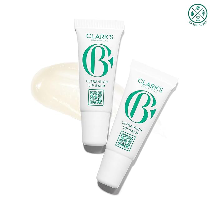 Clark's Botanicals Mini Ultra Rich Lip Balm: Travel Size Plumping Moisturizer with Collagen and Shea, Mango & Avocado Butter + Vitamin E, Stimulating Organic Lip Treatment | 0.13 fl oz (Pack of 2)