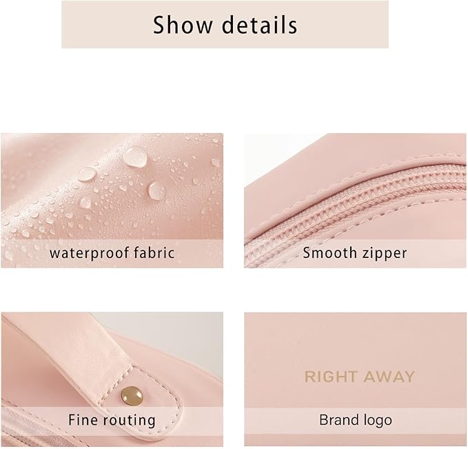 RIGHT AWAY Travel Toiletry Bag for Women,Large Makeup Bag& Cases,Waterproof Cosmetic Organizer Bag with Compartments,Portable Make Up Bag for Travel Size Toiletries,Skincare,Brushes Set,Pink