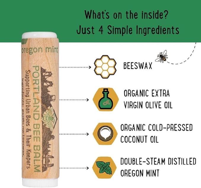 Portland Bee Balm All Natural Handmade Beeswax Based Lip Balm, Oregon Mint Bulk 1 Count