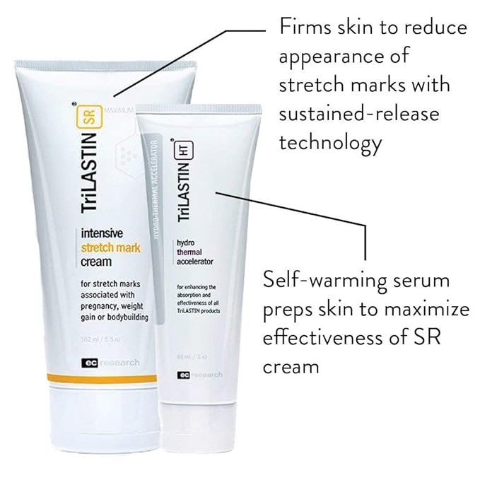 TriLASTIN Stretch Mark Cream for Pregnancy - 5.5 Oz & 3 Oz Hydro-Thermal Accelerator & Absorption Serum - Intensive Moisturizing Formula with Hyaluronic Acid - Prevent Stretch Marks During Pregnancy