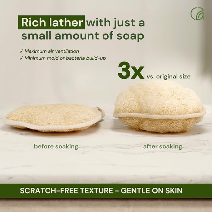 Chill Ah Green Glow Dual-Sided Loofah Bath Mitts (2-Pack) – 100% Plant-Based, Dye-Free, Biodegradable, Handcrafted in Vietnam – Natural Exfoliating Gloves for Glowing Skin